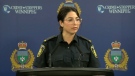 Constable Rachel Vertone with the Winnipeg Police Service speaks about an online child luring investigation on July 15, 2020.