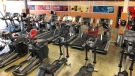 Every second cardio machine at GoodLife Fitness clubs will be taped off to promote physical distancing when the clubs reopen on Friday. (Dave Charbonneau / CTV News Ottawa)