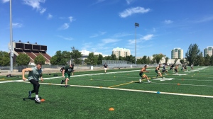 The University of Regina Rams football team training on campus. (Gareth Dillistone/CTV News)