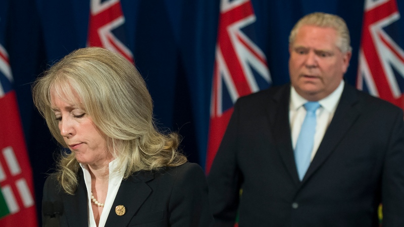 Merrilee Fullerton, Ontario's Minister of Long-Term Care answers questions about a disturbing report from the Canadian military regarding five Ontario long-term-care homes during his daily updates regarding COVID-19 at Queen's Park in Toronto on Tuesday, May 26, 2020. (THE CANADIAN PRESS/Nathan Denette)