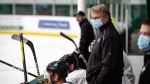 In this photo provided by the Dallas Stars NHL hockey team, interim head coach Rick Bowness watches practice in Frisco, Texas, Tuesday, July 14, 2020. (Jeff Toates/Dallas Stars via AP)