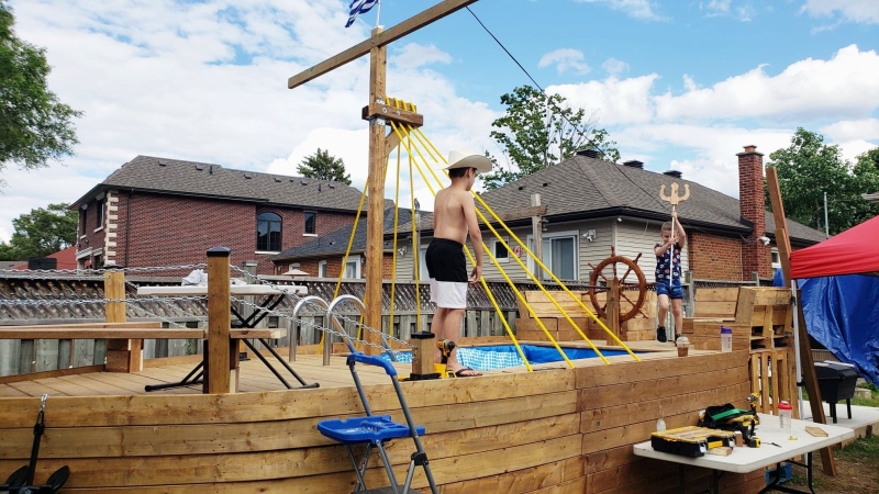 John Konstantinidis' pirate ship, which includes a swimming pool for his two children, is seen in this photo. (Supplied)