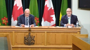 Rural and Remote Health Minister Warren Kaeding and Scott Livingstone, CEO of the Saskatchewan Health Authority, speak about COVID-19 on July 16, 2020. (CTV Regina)