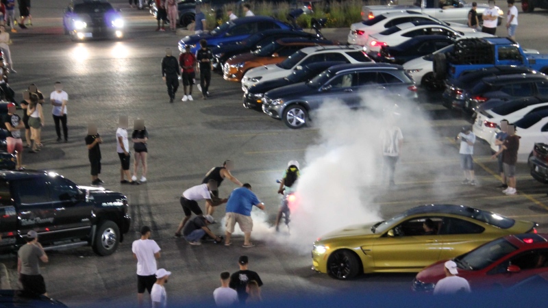 Police have charged a motorcyclist who allegedly performed a burnout at a parking lot in Vaughan. (Handout)