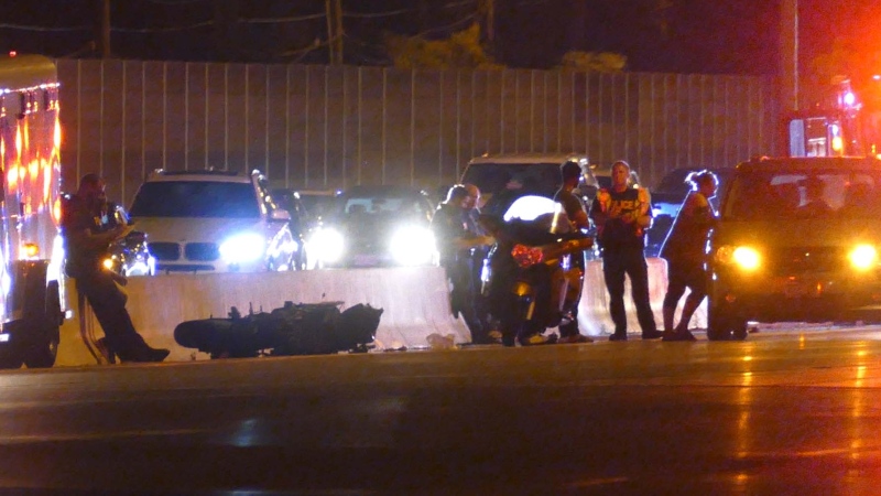A motorcyclist was killed in a crash on Highway 427 near Highway 401. (Pascal Marchand/ CP24)