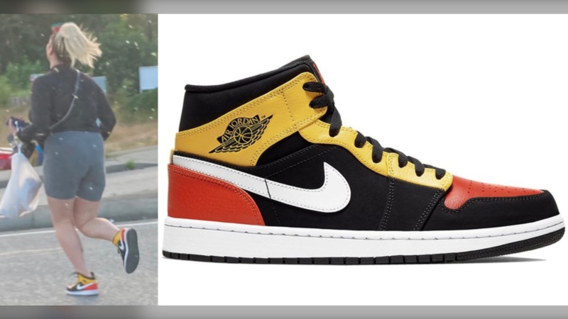 Photos provided by the RCMP show a female pedestrian and the Nike shoes she was wearing at the time. 