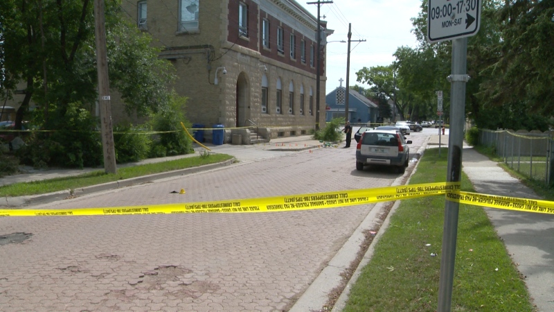 Winnipeg police investigate a shooting on Main Street on July 21, 2020 (CTV News Photo Owen Swinn).