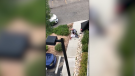The video shows a confrontation or discussion between a man and two other people in the parking lot of a Sherwood Park, Alta. condo complex before a Mountie arrives and arrests him. July 21, 2020. (Submitted)

