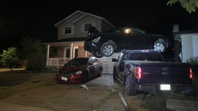 A vehicle crashed on Erinbrook Drive on July 18, 2020 (Supplied: Breanne Hunter)