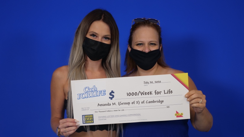 $1,000 a week for life. That's the cash prize that Amanda McInnis and Jennifer Kamp won after McInnis bought a scratch ticket on a clerk's suggestion. (Source: OLG)