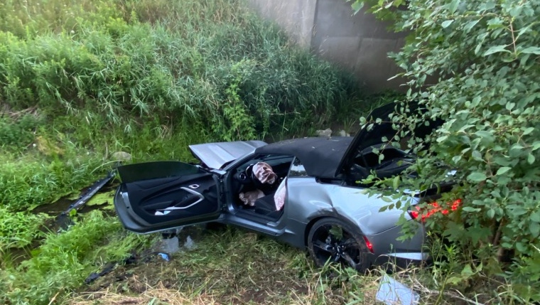 OPP say this vehicle left the roadway in Thames Centre, Ont. shortly after 3 a.m. on  Saturday, July 25, 2020.
(Source: Middlesex OPP) 