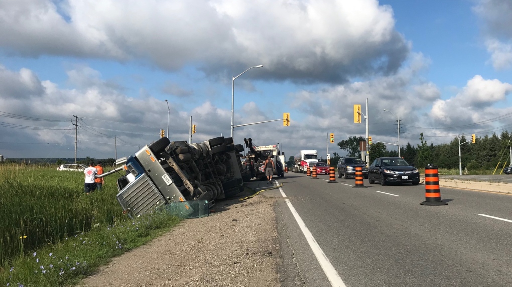 A truck rolled over on Highway 7/8