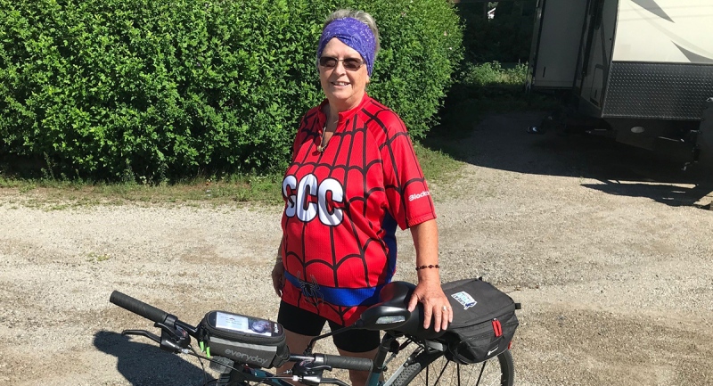 Henrietta Mulder of Ingersoll, Ont. plans to cycle at least 400 kilometres in memory of her daughter and for kids with cancer as seen Wednesday, July 29, 2020. (Sean Irvine / CTV News)