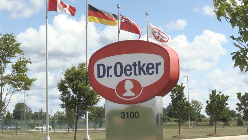 The entrance to thee Dr. Oetker plant in London, Ont. is seen Thursday, July 30, 2020. (Jim Knight / CTV News)