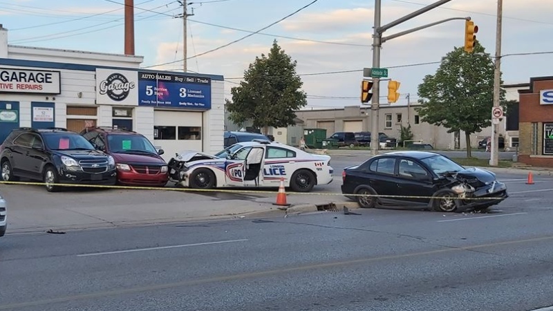 A police cruiser was involved in a crash on Thursday, July 30, at Adelaide and Nelson Streets. (Courtesy Drew Gray)