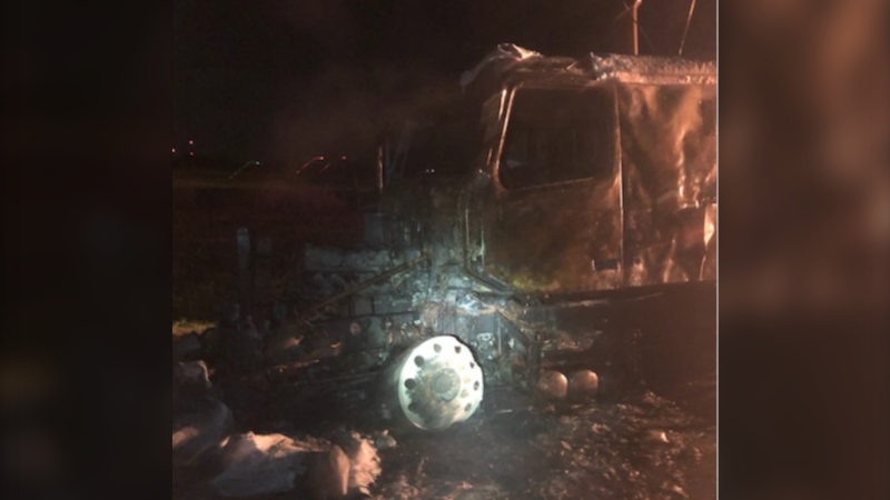 The fire took place on Highway 77 near Comber, Ont., on Friday, July 31, 2020. (Courtesy OPP)
