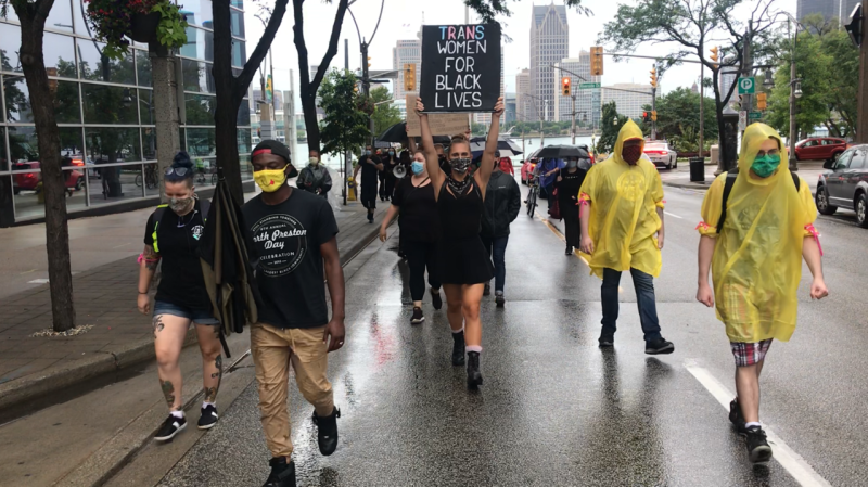 In honour of Emancipation Day people marched through downtown Windsor and shared personal testimonies of racism in Windsor, Ont. on Saturday, Aug. 1 2020. (Alana Hadadean/CTV Windsor)