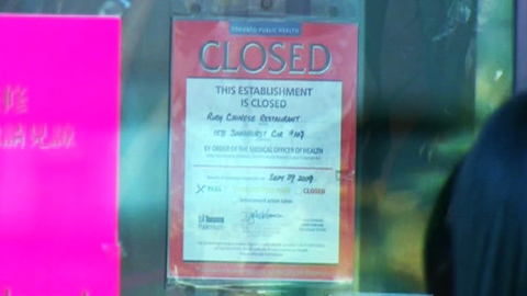 Two closure notifications posted at Sandhurst Circle eatery near Woodside Square mall at McCowan Road and Finch Avenue East on Thursday, Oct. 8, 2009. 