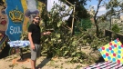 Jordan Tough, manager of the Dominion House surveys the storm damage on Tuesday, Aug. 4, 2020.
(Alana Hadadean / CTV Windsor) 