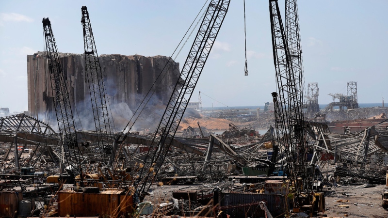 Extensive damage at the site of an explosion that hit the seaport of Beirut, Lebanon. (Hussein Malla / AP)