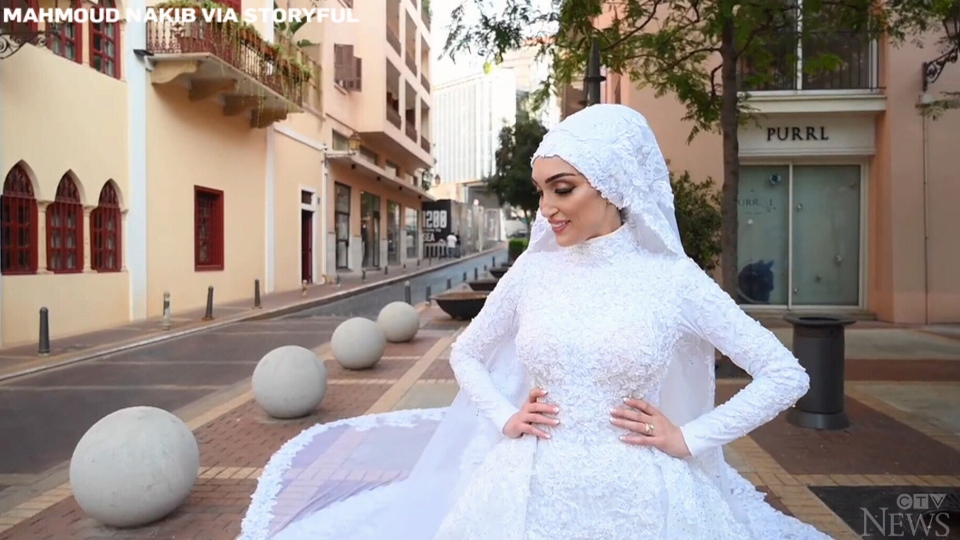 Bride's photoshoot interrupted by Beirut blast