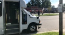 An inter-community bus bound for London from Sarnia is seen at a stop in Mount Brydges, Ont. on Thursday, Aug 6, 2020. (Sean Irvine / CTV News) 