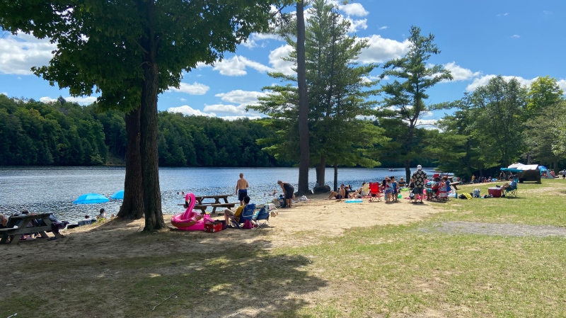 Residents and municipal officials are concerned about crowded parking lots and sand at the Burnstown Beach during the COVID-19 pandemic. (Dylan Dyson/CTV News Ottawa)