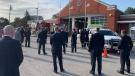 Officials and emergency responders gather to mark the one-year anniversary of the Woodman Avenue explosion in London, Ont., Friday, Aug. 14, 2020. (Source: London Fire Department / Twitter)