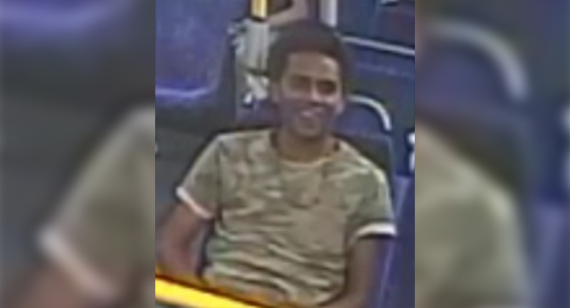 This image released by London police shows a suspect sought in an alleged sexual assault on a city transit bus on July 31, 2020. 