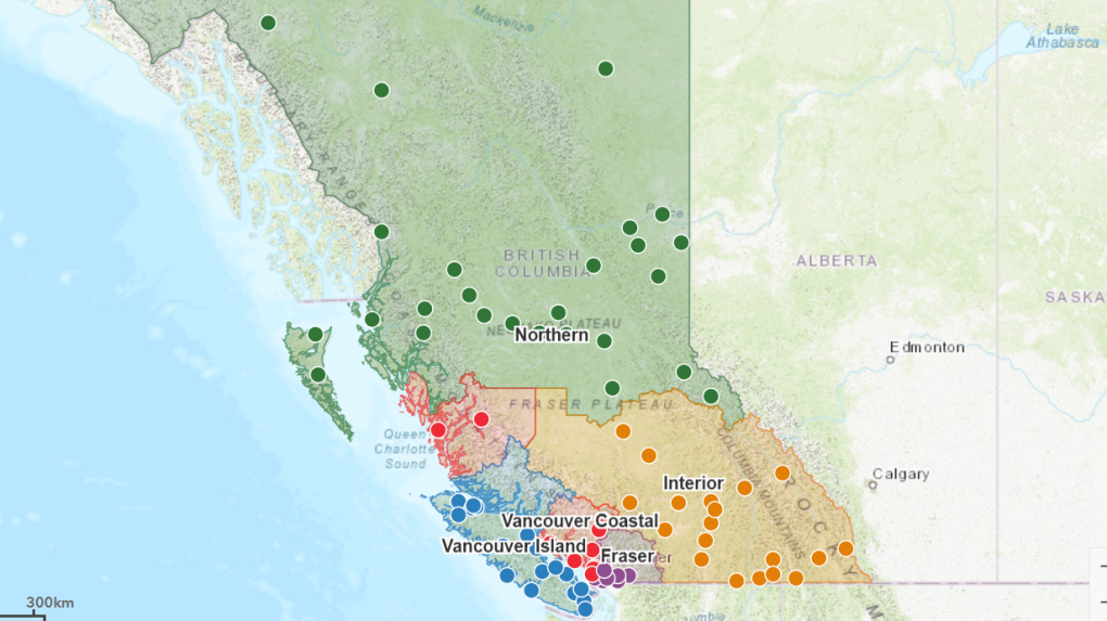 Map of B.C. COVID testing centres