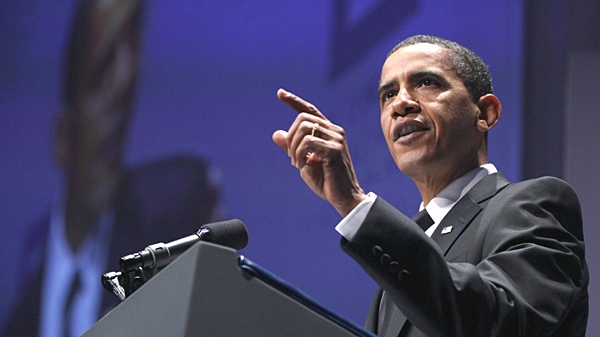 President Barack Obama, speaks at the Human Rights Campaign national dinner in Washington on Saturday, Oct. 10, 2009. (AP / Manuel Balce Ceneta)