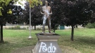 A statue of former Prime Minister Pierre Trudeau has been vandalized for the second time. (CTV News/Craig Wadman)