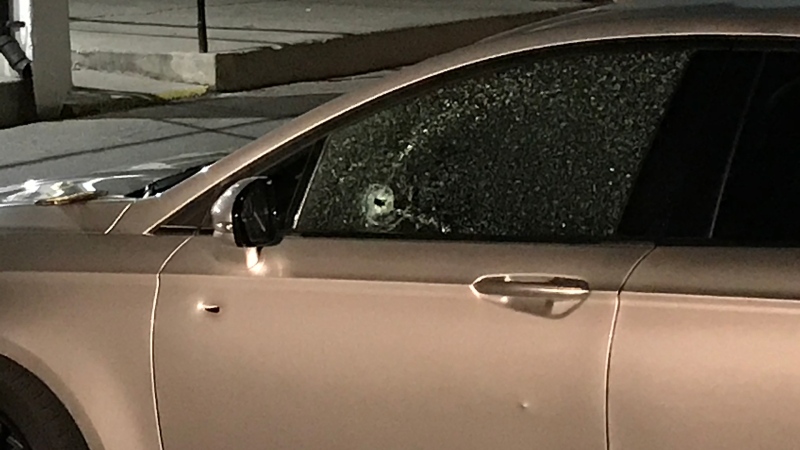 Bullet holes are seen in a vehicle after a shooting on Aug. 17, 2020 in Scarborough. (Mike Nguyen/CP24)