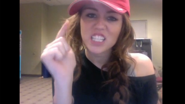 In an image taken from her YouTube video, teen sensation Miley Cyrus raps about why she left the social networking site Twitter.