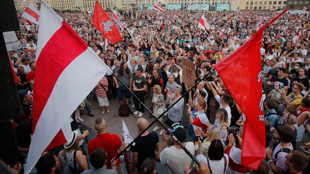 Belarusian opposition supporters gather in Minsk