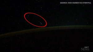 Experts will study footage of five UFOs taken from the ISS by a Russian astronaut. (Ivan Vagner/Twitter)
