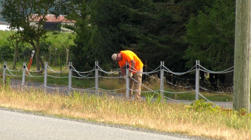 A fence was seen being built along a stretch of the Canada-U.S. border near Vancouver on Aug. 19, 2020. 