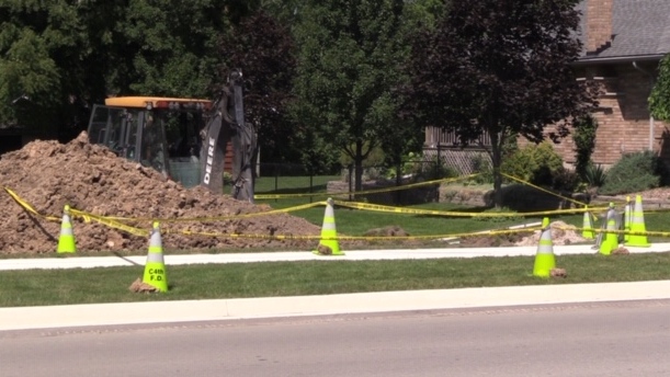 An area of a trench that collapsed is seen near Seaforth, Ont. on Thursday, Aug. 20, 2020. (Scott Miller / CTV News)