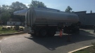 Some fuel spilled from this tanker after a piece of equipment broke on the rig on Saturday, Aug. 22, 2020.
(Brent Lale / CTV London)