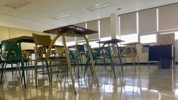 An empty classroom at Campbell Collegiate, in Regina, is seen in this image taken August 25, 2020. (Gareth Dillistone/CTV News)