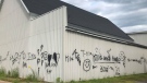 New Glasgow Regional Police are investigating after racist graffiti was spray-painted on streets and a building in the town. (Wanda Simms/Facebook)
