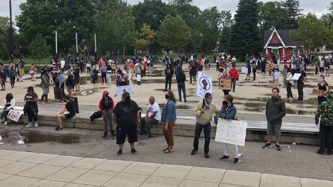 Defund the police rally in London, Ont. on Aug. 29, 2020. (Jordyn Read/CTV London)