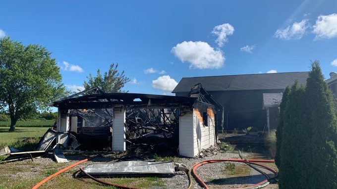 Garage fire in Essex, Ont. on Sunday, Aug. 30 2020. (courtesy Essex Fire)
