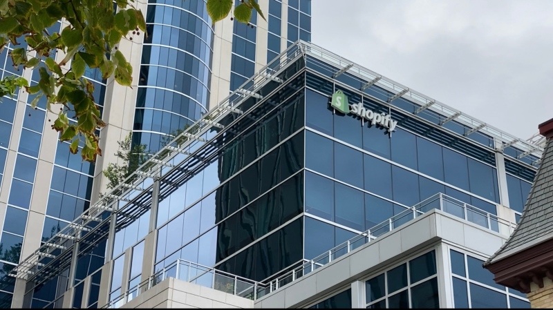 Shopify Headquarters at 150 Elgin St. The company is planning to move out of its large office space into a smaller one nearby, as its workers go remote. (Tyler Fleming / CTV News Ottawa)
