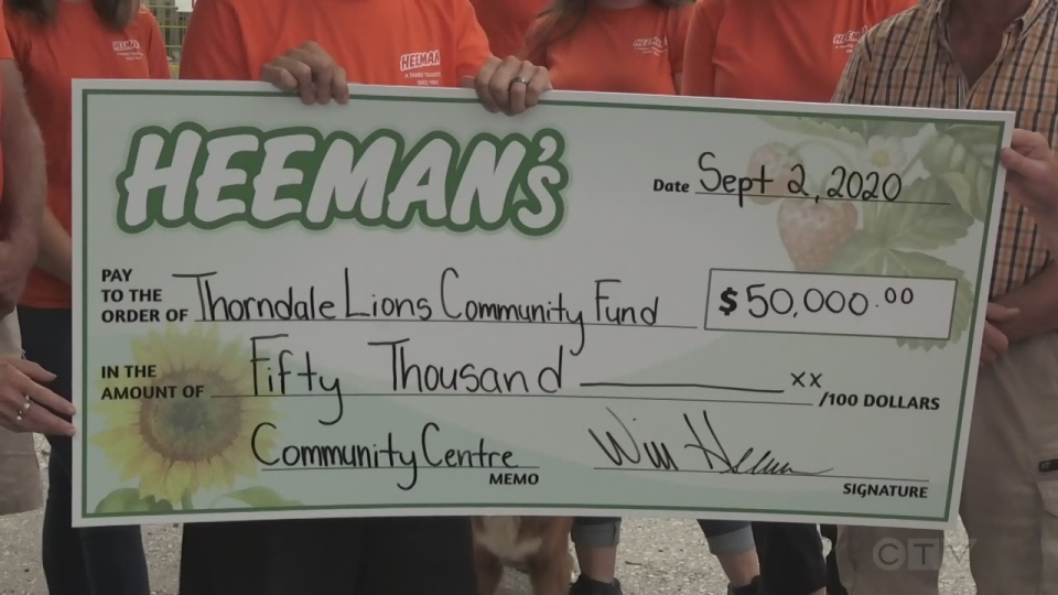 Donation to Lions Community Centre in Thorndale