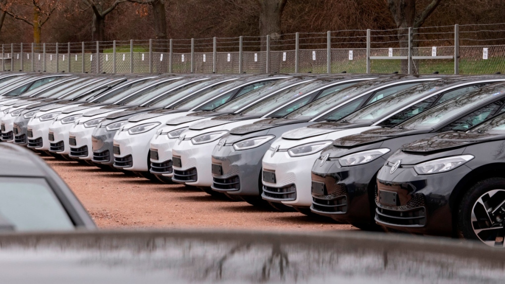 VW electric cars at a factory in Zwickau, Germany