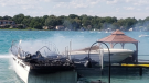 First responders from Lambton County assisted the U.S. Coast Guard after a boat on fire drifted into Canadian waters in St. Clair Township on Thursday Sept. 3, 2020 (Source: OPP)
