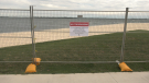 A no trespassing sign at the beach at Kingston's Breakwater Park. Sept, 2020. (Kimberley Johnson / CTV News Ottawa)