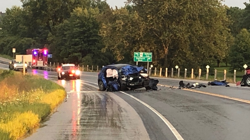 Two vehicle collision near Ingersoll on Plank Line, September 5, 2020 (Jordyn Read / CTV News)