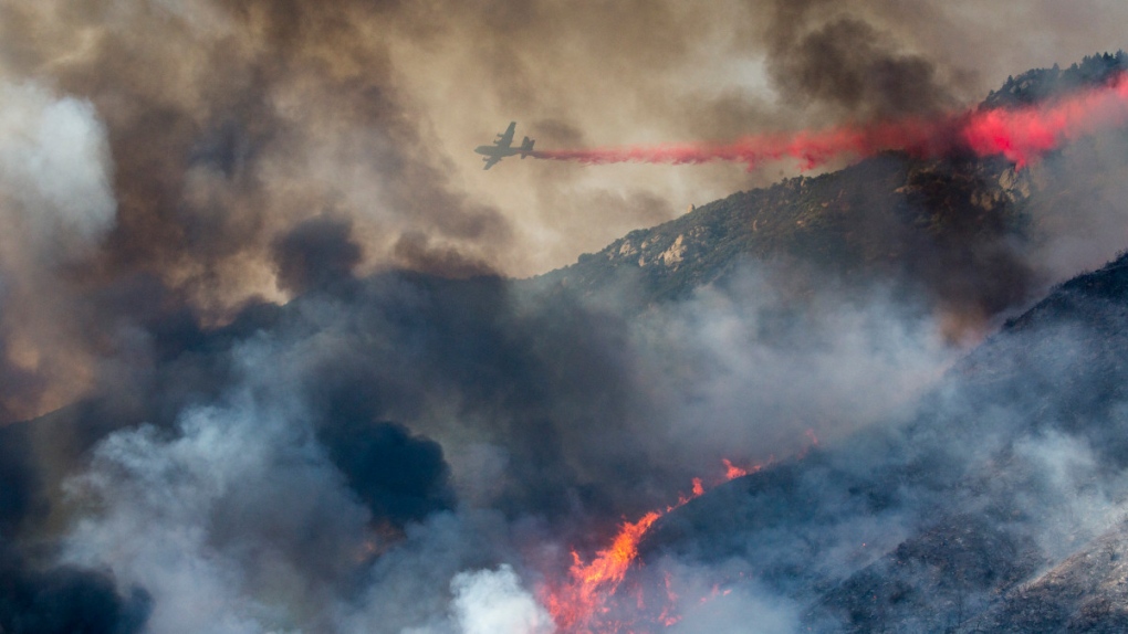 A hillside wildfire in Yucaipa, Calif.